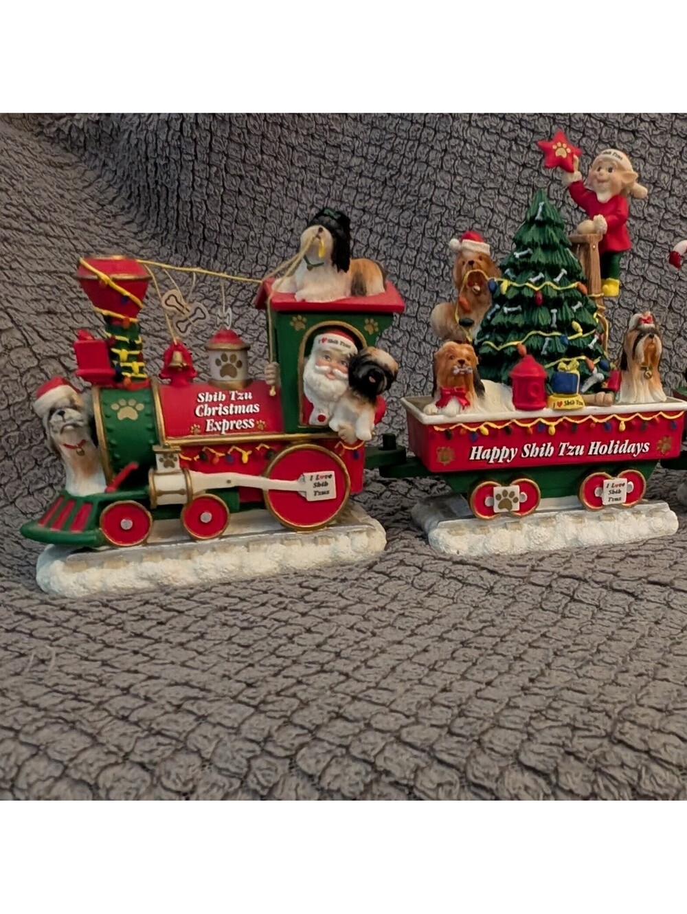 Danbury Mint Shih Tzu Christmas Express 7Piece Holiday Train Set Dog Collectible